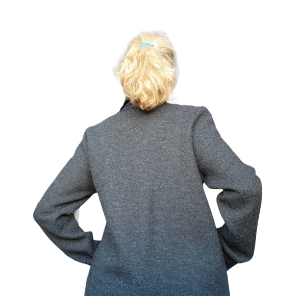 Anthropologie HWR Wool Blend Grey & Navy Classic Double Breasted Pea Coat Med - Picture 4 of 11